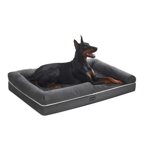 Panier pour Chien Orthopédique, Canapé, Lit pour Animaux, Rembourrage Moelleux, Bords Rehaussés, Housse Amovible et Lavable, 120 x 85 x 18 cm, Antidérapant, Gris Foncé (1/5)