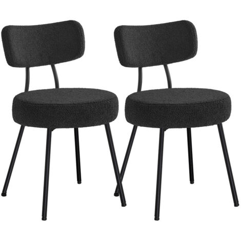 Chaises Salle à Manger, Lot de 2, Tissu Peluche, Dossier Courbé, Chaises de Cuisine, Rembourrées, Cader en Acier, Modernes, Salon, Coiffeuse, Noir d'encre (1/5)