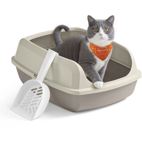 Bac à Litière pour Chat, Parois Hautes, XL, Ouvert sur le Dessus, avec Pelle, pour Chatons et Grands Chats, Beige Cappuccino (1/5)