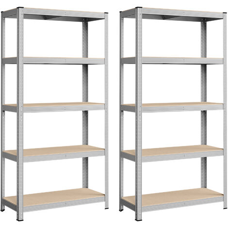 Lot de 2 Rayonnages 180 x 90 x 40cm - Charge lourde acier resistant clipsable avec MDF 5 Tablettes - Capacité de 875kg - Argent (1/5)