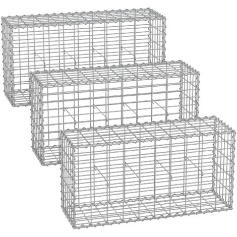 Lot de 3 Gabions pour Pierre, 100 x 50 x 30cm, cloture gabion, Argent, Cage en Métal, Panier à Pierre, Décoration de Jardin (1/5)