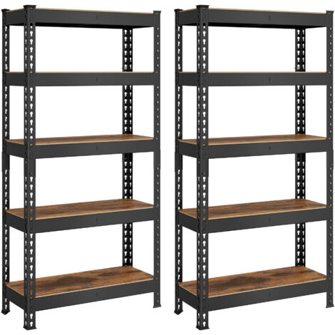 Lot de 2 Rayonnages Étagère pour Charges Lourdes, 5 Niveaux, 150 x 75 x 30 cm, Capacité de Charge 875 kg, Marron Rustique (1/5)