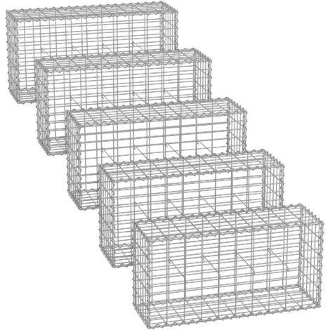 Songmics – Lot de 5 gabions en acier galvanisé 100 x 50 x 30 cm – Cage robuste pour pierres – Décoration de jardin modulable – Argent