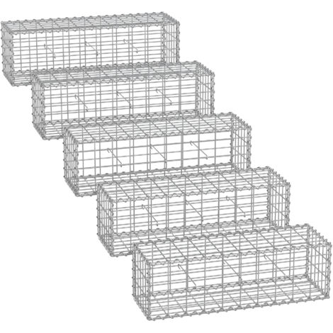 Lot de 5 Gabions pour Pierre, 100 x 30 x 30cm, cloture gabion, Cage en Métal, Panier à Pierre, Maille 5 x 10 cm, Galvanisé, Mur, Paterre, Décoration de Jardin, Argent