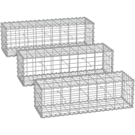 Lot de 3 Gabions pour Pierre, 100 x 30 x 30cm, cloture gabion, Cage en Métal, Panier à Pierre, Maille 5 x 10 cm, Galvanisé, Mur, Paterre, Décoration de Jardin, Argent