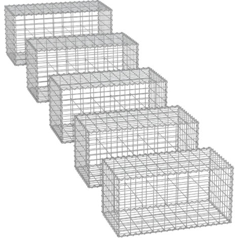 Lot de 5 Gabions pour Pierre, 100 x 50 x 50cm, cloture gabion, Cage en Métal, Panier à Pierre, Maille 5 x 10 cm, Galvanisé, Mur, Paterre, Décoration de Jardin, Argent