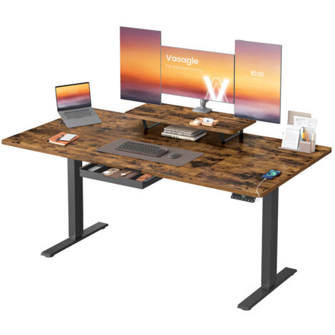 Vasagle – Bureau électrique réglable en hauteur 160 x 80 cm – Support d'écran flexible – Tiroir intégré – Port USB-C – Rappel de sédentarité