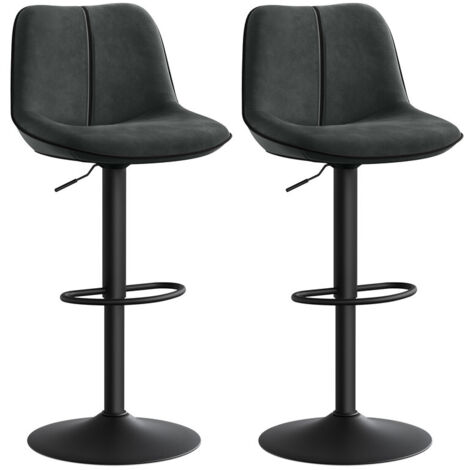 Lot de 2 Tabourets de Bar, Pivotants, Réglables en Hauteur, Dossier Ergonomique, Velours, Base Métallique, Modernes, pour Îlot de Cuisine, Bar, Gris