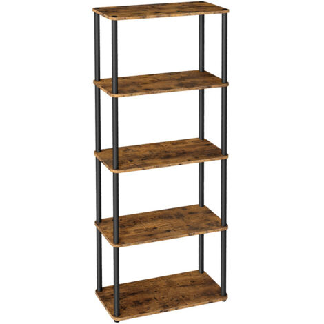 Bibliothèque, Étagère à 5 Niveaux, Assemblage Ultra-Rapide sans Outils, Étagère de Rangement, 23,8 x 60 x 139 cm, pour Salon, Chambre, Cuisine, Marron Rustique et Noir d’Encre (1/5)
