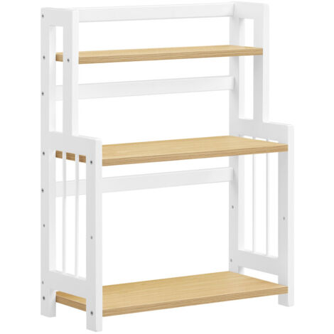 Étagère à Épices, Étagère de Rangement à 3 Niveaux, Organisateur de Bureau, Cadre en Bambou, pour Cuisine, Salle à Manger, Bureau, Chêne Naturel et Blanc Nuage (1/5)