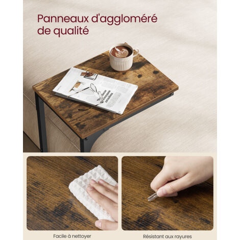 HOOBRO Table D’Appoint Pliable En C - Plateau Télévision Bout De Canapé Marron Rustique Noir - Pour Petit Espace