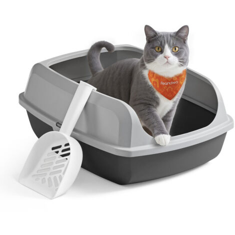 Bac à Litière pour Chat, Parois Hautes, XL, Ouvert sur le Dessus, avec Pelle, pour Chatons et Grands Chats, Gris Ardoise (1/5)