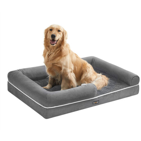 Panier pour Chien Orthopédique, Canapé, Lit pour Animaux, Rembourrage Moelleux, Bords Rehaussés, Housse Amovible et Lavable, 106 x 76 x 18 cm, Antidérapant, Gris Clair