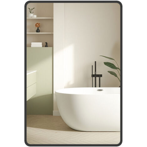 Songmics – Miroir mural rectangulaire 91 x 61 cm – Verre trempé avec film de sécurité – Cadre en aluminium noir – Montage horizontal/vertical