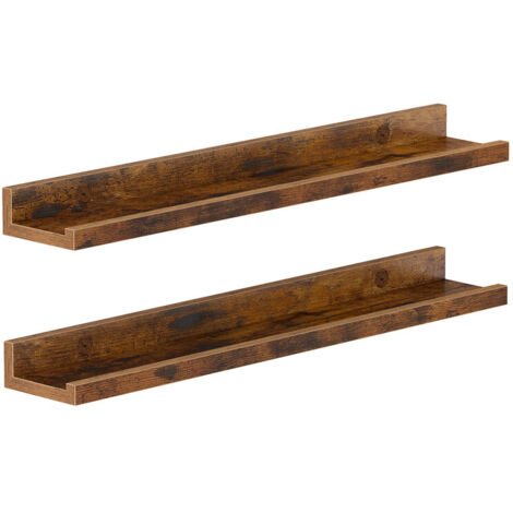 Vasagle – Lot de 2 étagères murales flottantes 60 cm – Bords surélevés pour cadres photo – Charge maximale 10 kg – MDF marron rustique (1/5)
