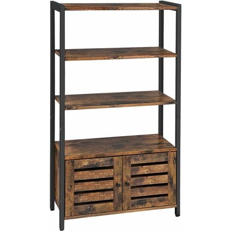 HOMCOM Étagère de rangement style indusriel meuble bibliothèque avec placard  et tiroirs panneaux de particules acier 58 x 24 x 122 cm aspect vieux bois  noir