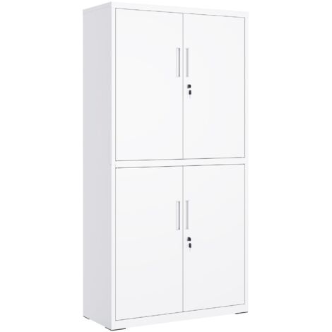 Songmics – Armoire d'atelier en métal blanc mat 40 x 80 x 180 cm – 5 étagères réglables – 4 portes avec 2 serrures – Charge max 25 kg par niveau