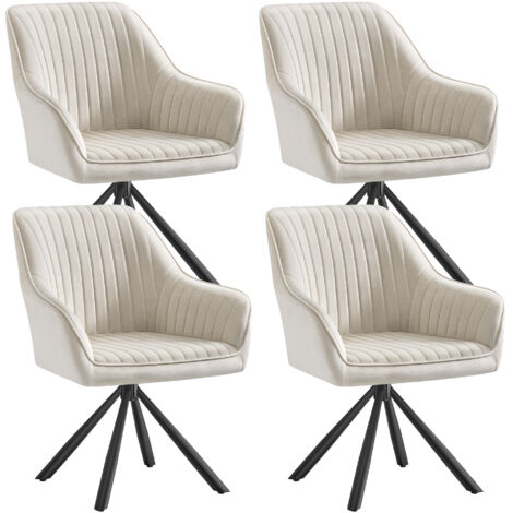 Chaise Salle à Manger, Lot de 4, Fauteuil Pivotant, Velours, Rembourrée avec Accoudoirs, Charge 120 Kg, Pieds Acier, pour Salle à Manger, Cuisine, Beige Cappuccino et Noir d'Encre (1/5)