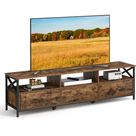 Vasagle – Meuble TV 178 x 40 x 50 cm pour téléviseur jusqu'à 80 pouces – 3 tiroirs en tissu – 3 étagères ouvertes – Acier marron rustique et noir (1/5)