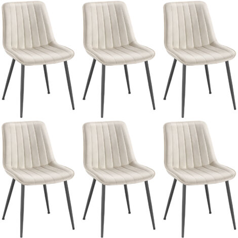 Songmics – Lot de 6 chaises de salle à manger – Dossier ergonomique – Pieds en acier – Capacité 120 kg – Assise confortable 48x40 cm – Beige cappuccino et noir d'encre (1/5)