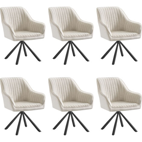 Chaise Salle à Manger, Lot de 6, Fauteuil Pivotant, Velours, Rembourrée avec Accoudoirs, Charge 120 Kg, Pieds Acier, pour Salle à Manger, Cuisine, Beige Cappuccino et Noir d'Encre (1/5)