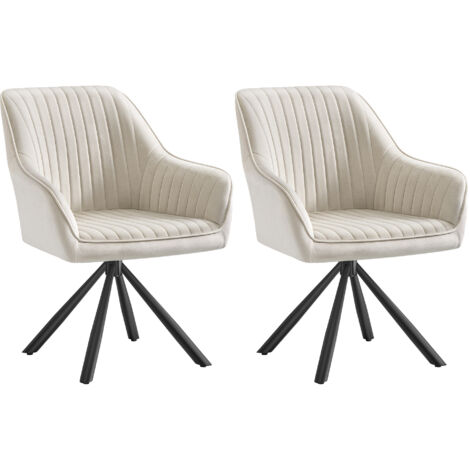 Chaise Salle à Manger, Lot de 2, Fauteuil Pivotant, Velours, Rembourrée avec Accoudoirs, Charge 120 Kg, Pieds Acier, pour Salle à Manger, Cuisine, Beige Cappuccino et Noir d'Encre (1/5)