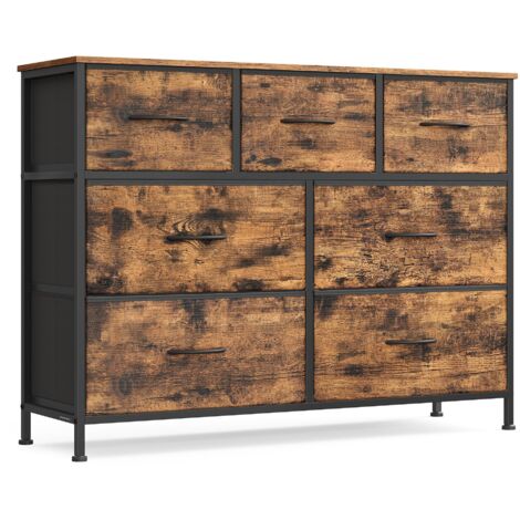 Songmics – Commode 7 tiroirs en acier et MDF – Tiroirs en tissu non-tissé – Dimensions 30x98,8x73,7 cm – Marron rustique et noir d'encre