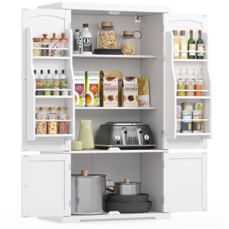 Buffet Haut Cuisine, Meuble de Rangement, Armoire, Vaisselier, 40 x 76 x 135,8 cm, Grand Espace, 2 Planches Réglables, 6 Étagères de Porte, pour Salon, Cuisine, Blanc