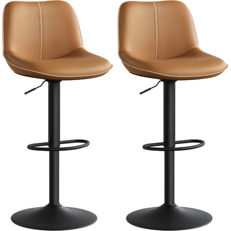 Vasagle – Lot de 2 tabourets de bar réglables en hauteur – Dossier ergonomique – Base métallique – Assise en PU marron caramel – Stabilité renforcée (1/5)