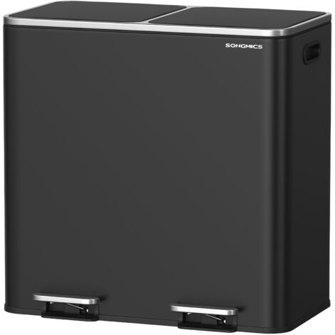 Poubelle à Double Compartiment 2 x 40 L, avec 15 Sacs Poubelles, Pédales en Métal, 2 Seaux Intérieurs en Plastique, Couvercles, Poignées, Fermeture en Douceur, Noir