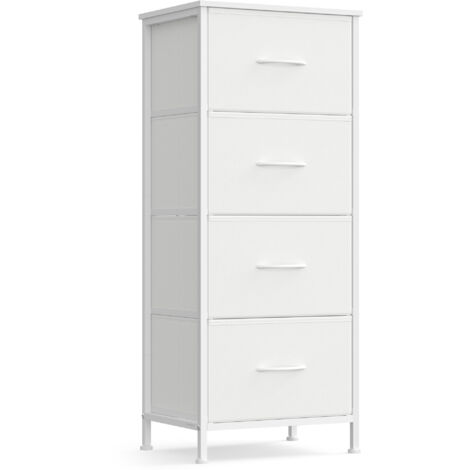 Songmics – Commode enfant 4 tiroirs – Structure acier, panneaux MDF, tissu non-tissé – Dimensions 30 x 39,6 x 95,2 cm – Blanc nuage et blanc neige