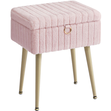 Songmics – Tabouret de coiffeuse rose bonbon – Rembourré en velours – Rangement 10,3L avec séparateurs – Pieds en métal réglables – Dimensions 30x40x50cm (1/5)