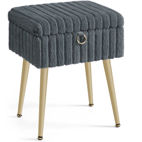 Tabouret de Coiffeuse, Tabouret avec Rangement, Repose-pieds, Pieds en Métal, Rembourré, Pieds Réglables, pour Salon, Chambre, Dressing, Gris Ardoise (1/5)