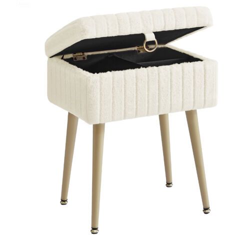 Songmics – Tabouret de coiffeuse avec rangement – Rembourré en velours – Pieds en métal réglables – Capacité 200 kg – Dimensions 30 x 40 x 50 cm – Blanc crème (1/5)