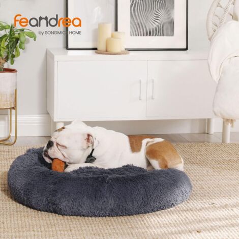 Panier pour Chien, Lit Ronde en Forme de Beignet, Canapé, Coussin Central Amovible et Lavable, Tissu Peluche Doux, Ø80 cm, Gris Foncé (1/5)