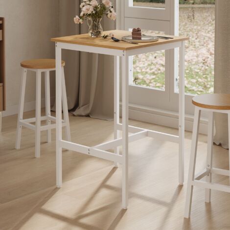 Vasagle – Table haute carrée en aggloméré et acier – Dimensions 60 x 60 x 92 cm – Charge max 100 kg – Style industriel chêne et blanc