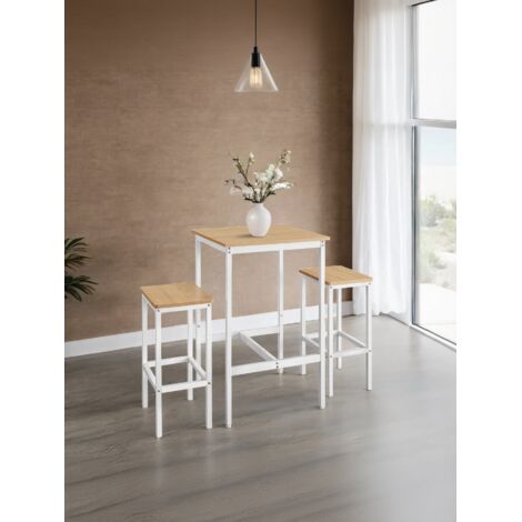 Ensemble Table de Bar avec Tabourets, Table à Manger avec 2 Chaises, Petite Table de Cuisine, Chaises de Bar, pour Salle à Manger, Cuisine, Blanc
