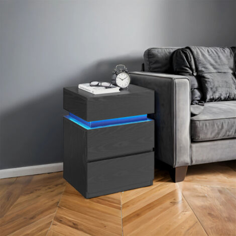 Table de Chevet, avec Bande LED Multicolore Réglable, 3 Tiroirs, Table d’Appoint de Style Moderne, 35,1 x 40,1 x 55,1 cm, Noir (1/5)