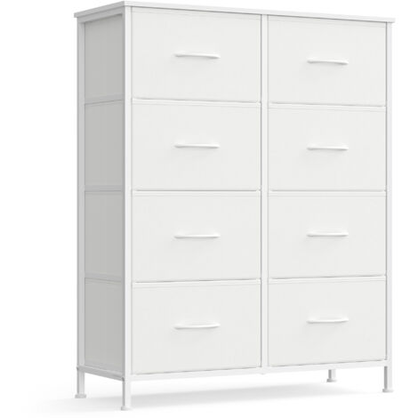 Songmics – Commode 8 tiroirs en acier et MDF – Dimensions 30 x 76,7 x 95,2 cm – Tiroirs en tissu non-tissé – Blanc nuage et blanc neige