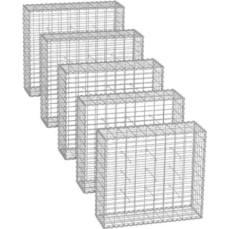 Lot de 5 Gabions pour Pierre, 100 x 90 x 30cm, cloture gabion, Cage en Métal, Panier à Pierre, Maille 5 x 10 cm, Galvanisé, Mur, Paterre, Décoration de Jardin, Argent (1/5)