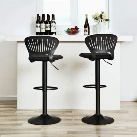 Lot de 2 tabourets de bar SONGMICS - Hauteur réglable - Assise rembourrée - Dossier en Forme de Couronne - Tissu Respirant - Pivotant - Pour Cuisine, Bar - Noir
