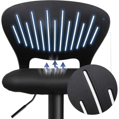 Lot de 2 tabourets de bar SONGMICS - Hauteur réglable - Assise rembourrée - Dossier en Forme de Couronne - Tissu Respirant - Pivotant - Pour Cuisine, Bar - Noir