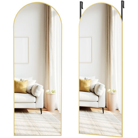 Miroir Intégral Suspendu, 120 x 40 cm, Miroir Arqué, Cadre en Alliage d'Aluminium, Verre Trempé, pour Chambre, Salon, Dressing, Doré Clair