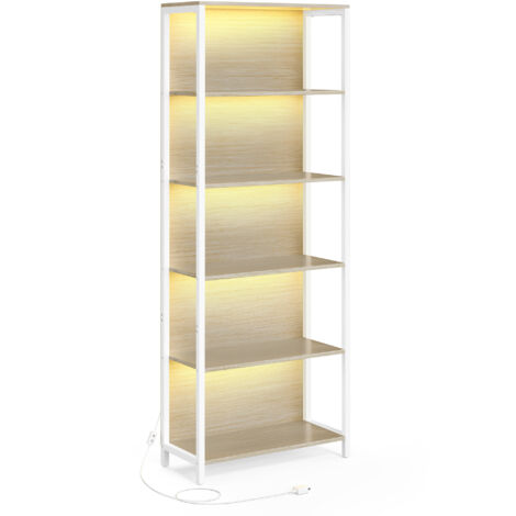 Vasagle – Bibliothèque LED 6 niveaux – Étagère réglable avec lumière – Acier robuste – Dimensions 30,3 x 60 x 178,6 cm – Beige naturel