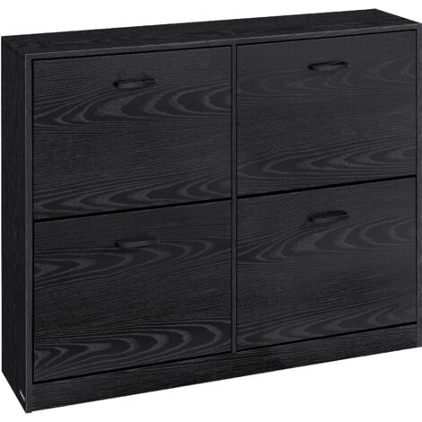 Meuble à Chaussures 4 Portes Battantes, Étagère à Chaussures, Séparateur Réglable, pour 16 à 28 Paires de Chaussures, pour Entrée, 24 x 105,5 x 82,7 cm, Noir Boisé (1/5)