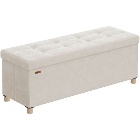 Songmics – Banc de rangement pliable 38 x 110 x 40 cm – 112 L – Surface en velours – Repose-pieds élégant pour chambre et salon – Beige cappuccino (1/5)