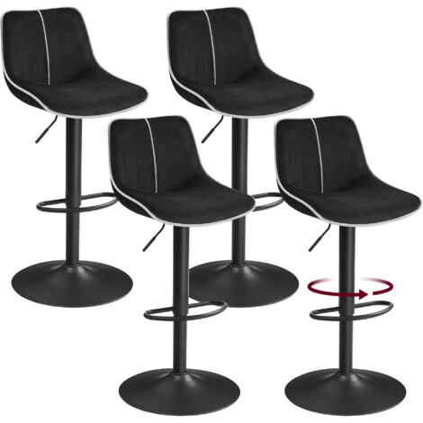 Lot de 4 Tabourets de Bar, Pivotants, Réglables en Hauteur, Dossier Ergonomique, Velours, Base Métallique, Modernes, pour Îlot de Cuisine, Bar, Noir d'Encre
