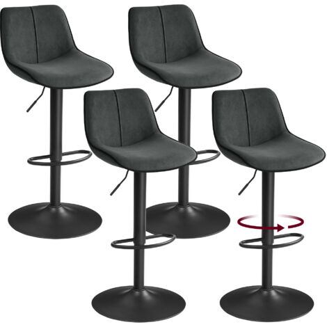 Lot de 4 Tabourets de Bar, Pivotants, Réglables en Hauteur, Dossier Ergonomique, Velours, Base Métallique, Modernes, pour Îlot de Cuisine, Bar, Gris Anthracite