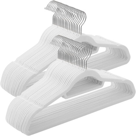 50 Cintres en Velours, Antiglisse, avec Barre à Cravate, Épaisseur 0,6 cm, Gain de Place, Longueur 43,5 cm, Polyvalent, Blanc Nuage