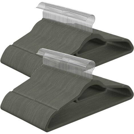 Cintre en Velours, Lot de 20, Antiglisse, Barre à Cravate, Crochet Pivotant 360°, Épaisseur 0,6 cm, Longueur 43,5 cm, pour Manteau, Robe, Pantalon, Gris et Argent CRF20V